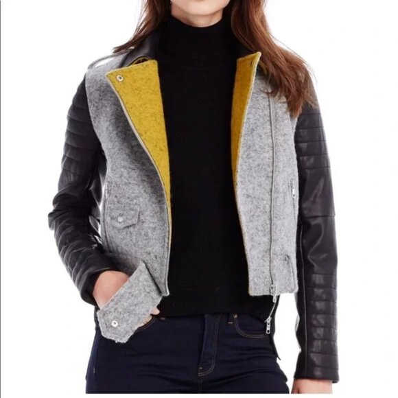 Armani Exchange Wool Blend Gray Black & Yellow Moto / Biker Style Short Jacket - Picture 13 of 13